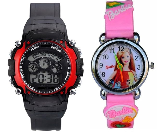 S S Traders_Barbie Pink Analog Watch and Seven Colors Red Watch for Kids-Good Gift for Kids