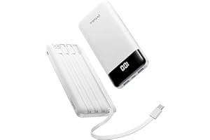 10000mAh Power Bank with Built-in Cables & LED Display | 6 Outputs 3 Inputs Portable Charger,USB-C Battery Pack Compatible wi