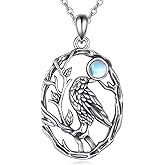 AXOMY Raven Necklace 925 Sterling Silver Crow With Moonstne Pendant Necklace Raven Jewelry Gifts for Women