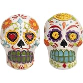 Bechivie 2 Pcs Sugar Skulls Figurines, Day of The Dead Ofrenda Decorations | Resin Calaveras Mexicanas, Dia De Los Muertos Altar Supplies, Decorative Mexican Skull, Halloween Table, Mantle, Shelf Decor