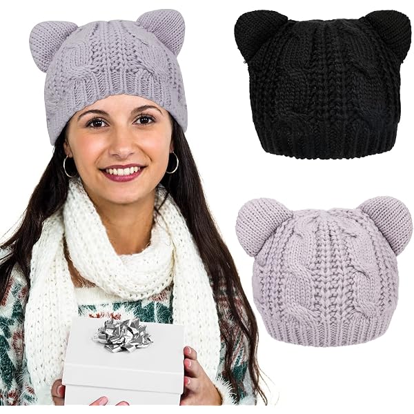 thumbnail image 2 of BIBITIME Cat Ears Knit Hat With Pom Pom - Cute Winter Beanie For Boys & Girls 2 of 9