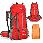 60L Hiking Backpack, Waterproof Camping Backpacking Backpack for Men Outdoor Traveling Climbing Daypack with Rain Cover (Red)