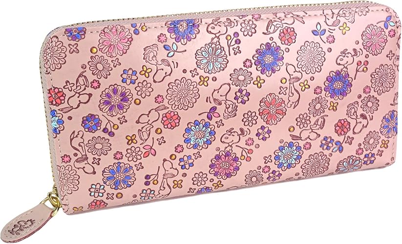 Amazon 友禅文庫 ラウンドファスナー長財布 スヌーピー Peanuts 財布 レディース 本革 文庫革 日本製 国産 小銭入れあり 手染め 手描き キャラクター かわいい カジュアル 和風 婦人 上品 友禅文庫 母の日 プレゼント クリスマス ピンク 友禅文庫 財布