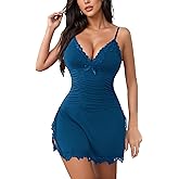 GlavidGlee Women's Lingerie Nightwear V Neck Lace Nightgown Slip Dress Side Split Babydoll Chemise Sleepwear