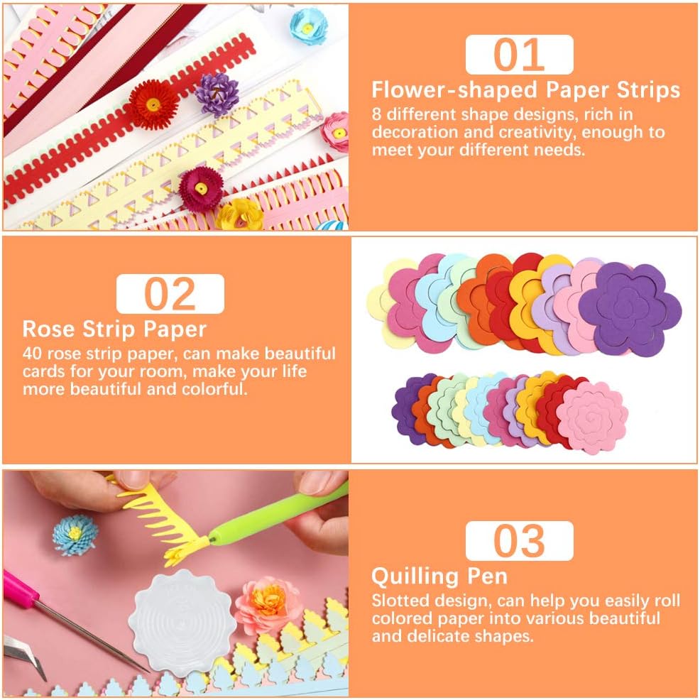 Youkcdt 143 Pcs Paper Quilling Set Kit Petal Shape Paper Quilling Strips Handmade Flower Design Paper Art Quilling Plastic Slotted Quilling Tools Pen For Diy Paper Craft Kids Adults Beginners Quilling Strips