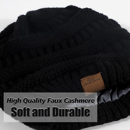 Womens Satin Lined Winter Hats Cable Knit Beanie for Men  display picture 2