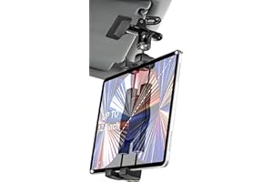 woleyi Sun Visor Car Tablet Holder, Visor Clip Tablet Mount for Car, 360° Rotation Universal Steering Wheel Tablet Clamp with 1/4'' Screw for iPad Pro Air Mini, Phone, Switch, 4.7-13" Devices/Camera