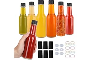 STARSIDE 5 oz Hot Sauce Bottles 6 Pack, Empty Pepper Sauce Bottle, Clear Glass Woozy Bottles with Leak Proof Black Screw Cap,