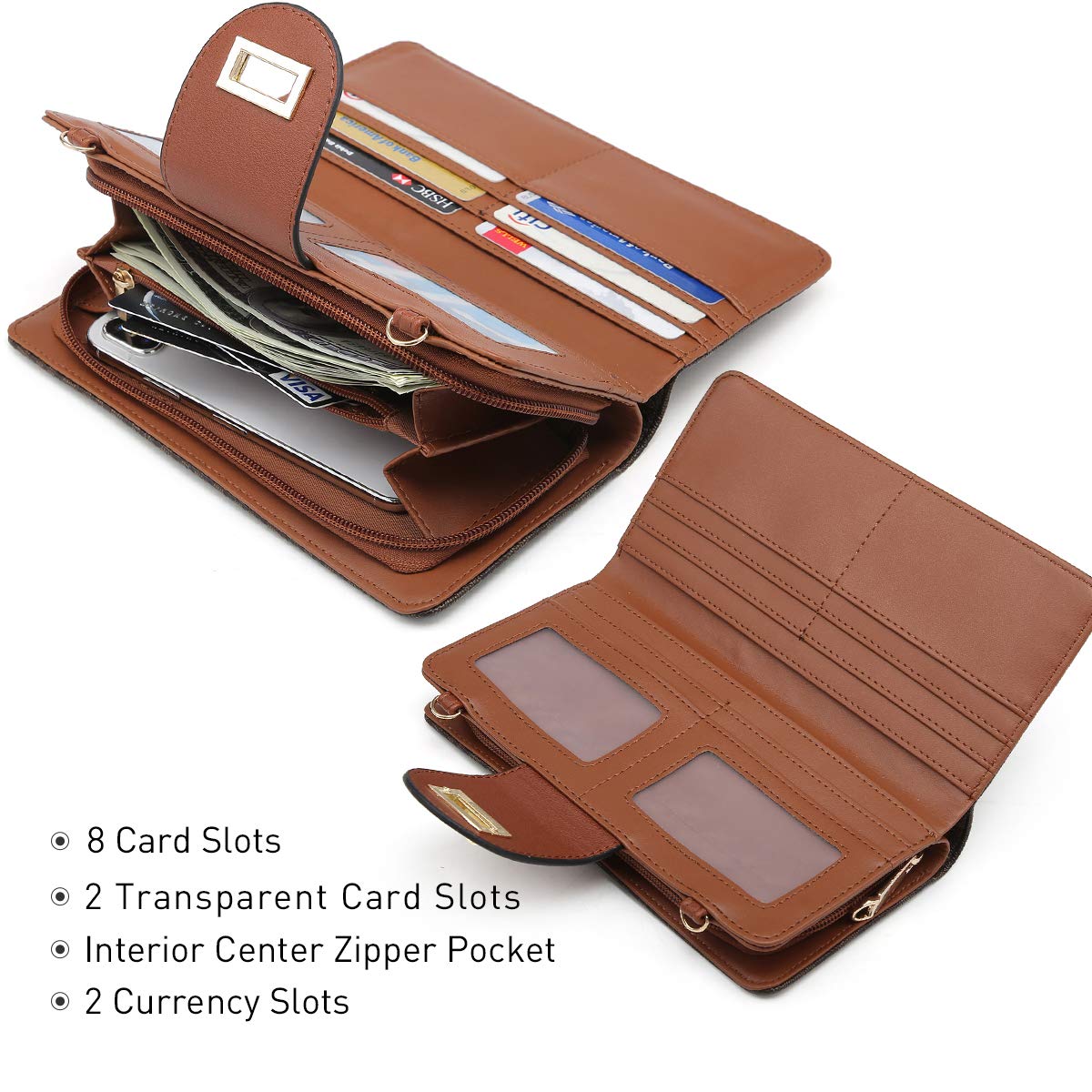 MKP Women Fashion Small Crossbody Shoulder Bags Cell Phone Purse Wallet Clutch Bag Credit Card Holder Clutch Wallets w/Removable Strap (Coffee)