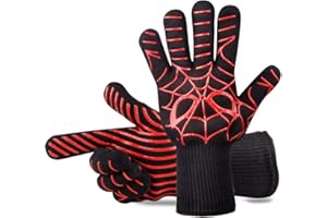PANSHI BBQ Gloves, 932°F Heat Resistant Oven Mitts & Potholders, Non Slip Grilling Gloves with Spider Man Pattern