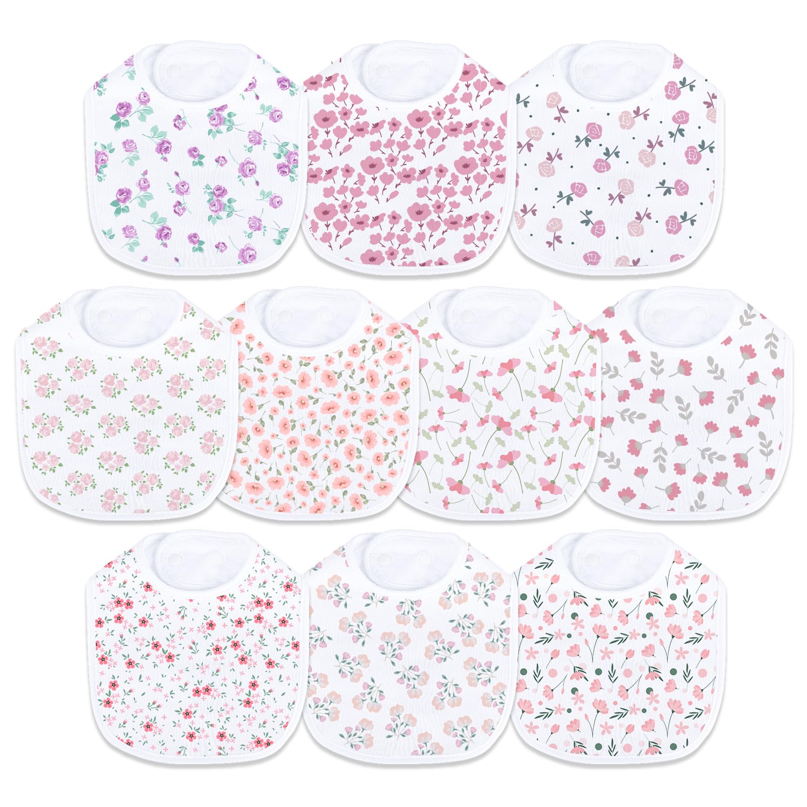 Hakochia Waterproof Baby Bibs for Boys and Girls, Soft and Absorbent 4-Layer Cotton Baby Bandana Bibs With Adjustable Snaps for Infants Newborn Feeding, Teething, Drooling,0-12 Months,10-Pack