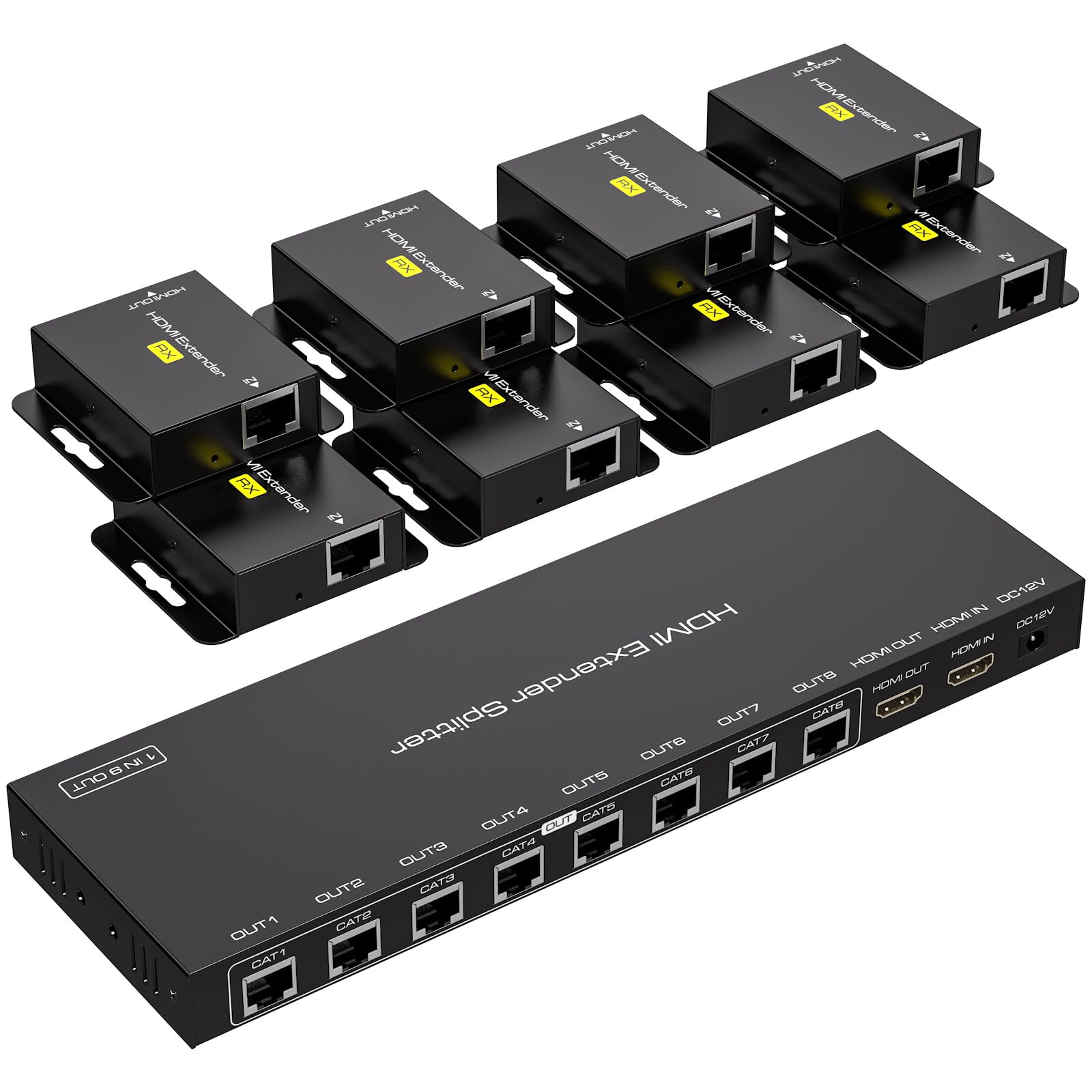 1X8 HDMI Splitter Extender,50M Network Cable Extender 1 in 8 out Over CAT5e/6 & POC(With EDID management)