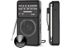 SEANCHEER Portable Radio AM FM with Flashlight,Transistor Radios with Loud Speaker, Headphone Jack, AA Battery Operated Radios for Long Range Excellent Reception,Pocket Radio for Indoor/Outdoor or Emergency Use