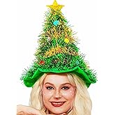 Firuilo Christmas Tree Hat Star Xmas Hats Santa Hat With Tinsel Colorful Ball Xmas Holiday Party Costume Hair Accessories for Women