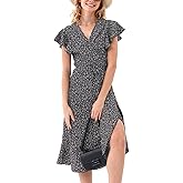 Women's Summer Wrap Maxi Dress Casual Boho Floral V Neck Short Sleeve Ruffle Hem Split Beach Long Dresses