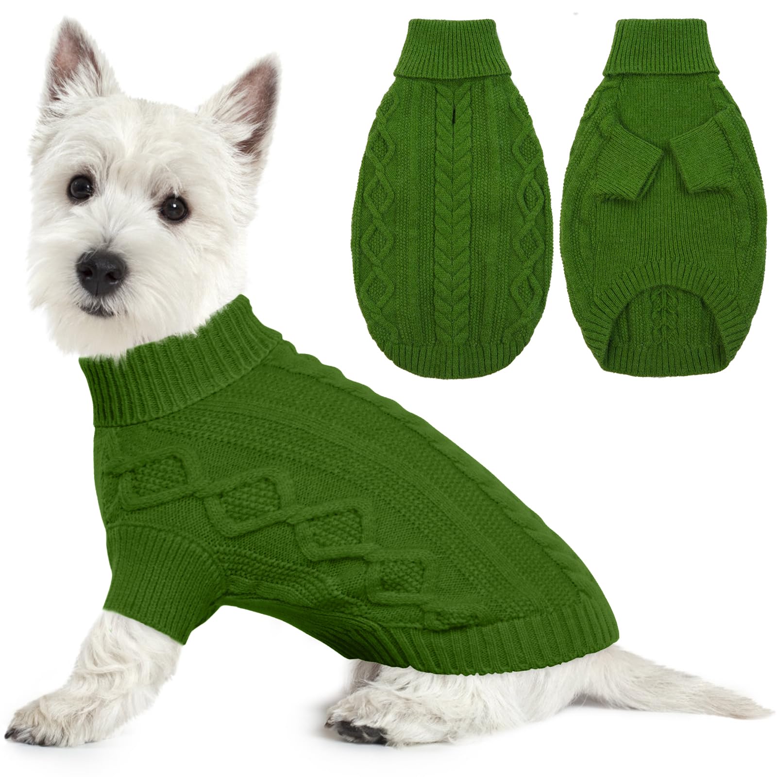 LeLePet Dog Jumpers Winter Dog Pullover, Knitted Warm Turtleneck Dog Christmas Sweater for Cold Weather, Soft Dog Knitwear for Small Dogs Boys Girls Pet Vest Outfit Cat Sweater, Green, XS — image 1