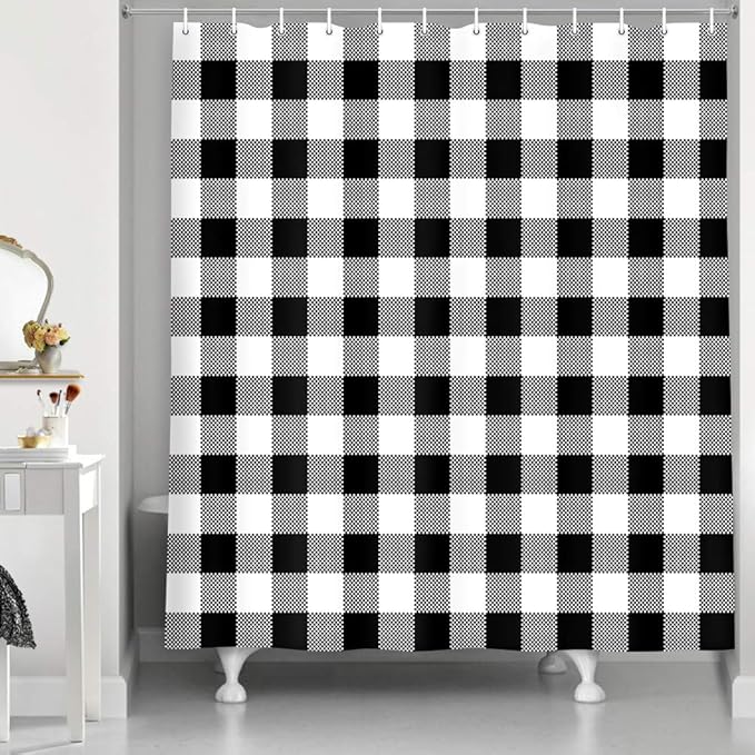 NYMB Polyester Fabrics Bathroom Shower Curtain Black and White, Tartan