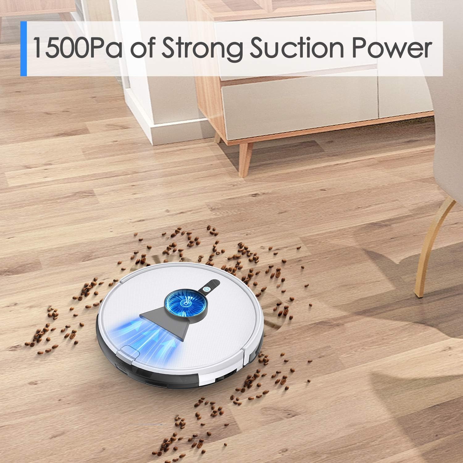 APOSEN Robot Vacuum, 1500Pa Strong Suction Robotic Vacuum Cleaner, 2.7" Super Thin Vacuum Robot with Multiple Cleaning Modes, Ultra-Quiet Ideal for Pet Hair Low-Pile Carpets& Most Floor Types, A450 -