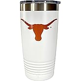 Game Day Outfitters University of Texas 20oz White Travel Tumbler- Stainless Steel Double Walled Beverage Tumbler with Acrylic Lid- UTA Longhorns Drinkware For Office, Home, Auto, Campus