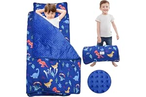 KNOIER Extra Large Toddler Nap Mat with Pillow and Blanket, 55.1''x 23'' Soft Toddler Sleeping Mat, Portable Nap Mats for Daycare, Preschool, Dinosaur
