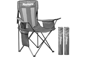 Nazhura 2 Pack Outdoor Camping Chairs Folding/Foldable/Portable with Cooler Pouch, Mesh Backrest and Cup Holder Pocket(Grey, 2 Pack)