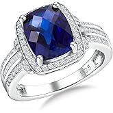 RANDES Womens Engagement Ring 925 Sterling Silver Oval Elongated Cushion Cut Sapphire/Ruby/Emerald/Opal Gemstone Anniversary Statement Cocktail Halo Ring Size 6 to 10 (with Gift Box)