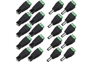 inShareplus 10 Pack 5.5 X 2.1mm Barrel Power 12V Male and Female DC Power Jack Cable Connector Adapter Plug for CCTV Security