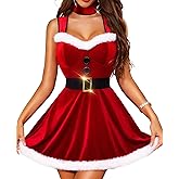 RSLOVE Christmas Lingerie for Women - Sexy Santa Velvet Dress Babydoll Chemise Claus Costumes with Choker Belt