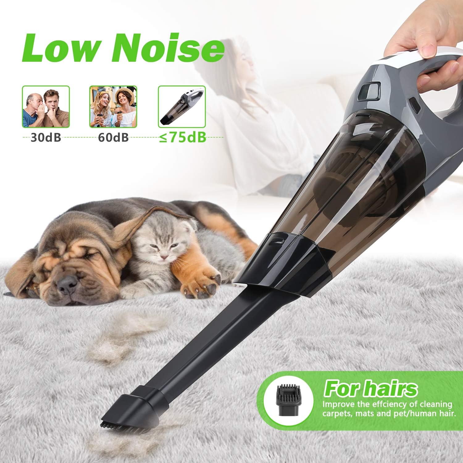 VACPOWER Handheld Vacuum, Cordless Handheld Vacuum, 6500PA Portable Hand Vacuum Cleaner with Rechargeable 2500mAh for Pet Hair, Home, and Car Cleaning: Home & Kitchen