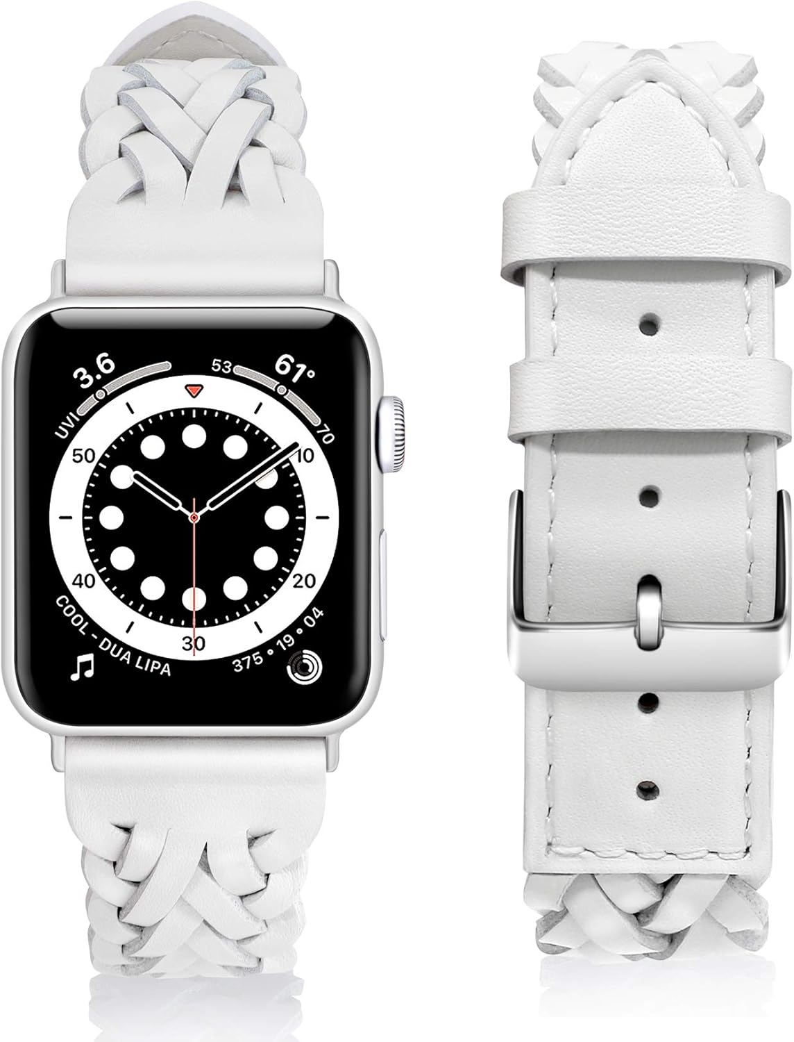 Fitlink Genuine Leather Bands Compatible with Apple Watch 38mm 40mm 42mm 44mm, Genuine Leather Replacement Strap Compatible with Apple Watch Series 6/5/4/3/2/1/SE for Woman Girl (White, 42/44 mm)