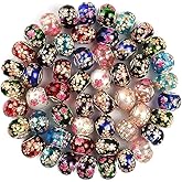 AIPRIDY 50 Pieces 13x9 mm Japanese Color Painting Murano Large Hole Glass Beads Mix Flower with Silver Brass Core European Floral Beads for Charm Jewelry Making