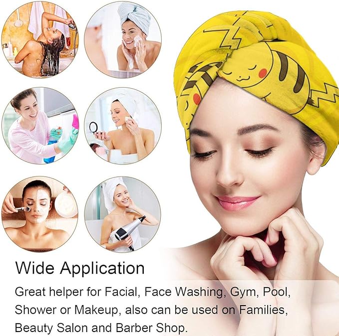 Toalla de baño turbante, de microfibra Pikachu para secar, con botón