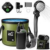 [2026 Upgraded Built-in Water Pump] Rechargeable Filtered Shower Head, Portable Camping Shower with Foldable Bucket, LED Light Camp Shower for Car Wash, Pet Bathing, Outdoor Travel &amp; Watering Plants