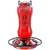 25 Ounces Hummingbird Feeders for Outdoors Hanging, Vintage Style Glass Humming Bird Feeder with Ant Moat & 5 Feeding Ports