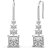 18K White Gold Plated Sterling Silver Square Princess Cut Cubic Zirconia Drop Dangle Earrings for Women Hypoallergenic Statement Earrings Gifts for Women Mom