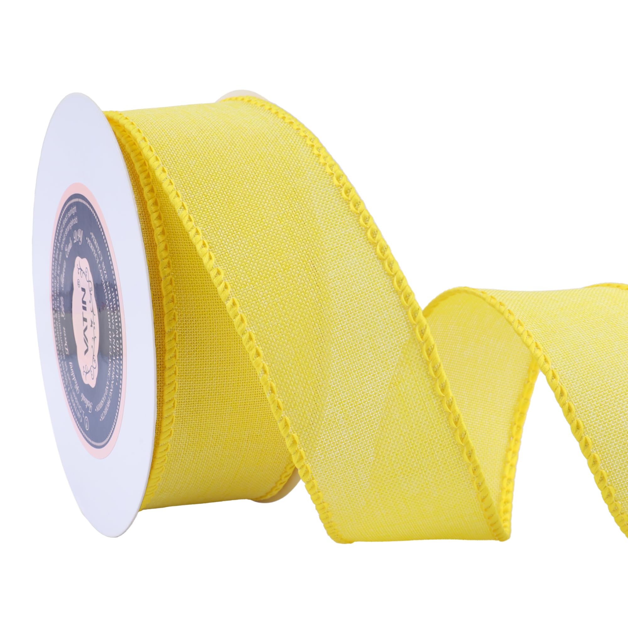 VATIN Linen Wired Ribbon,1-1/2 Inch X 10 Yard,Light Yellow Burlap Wired Ribbon for Big Bow Crafts,Wreaths, Christmas Tree Decoration,Gift Wrapping