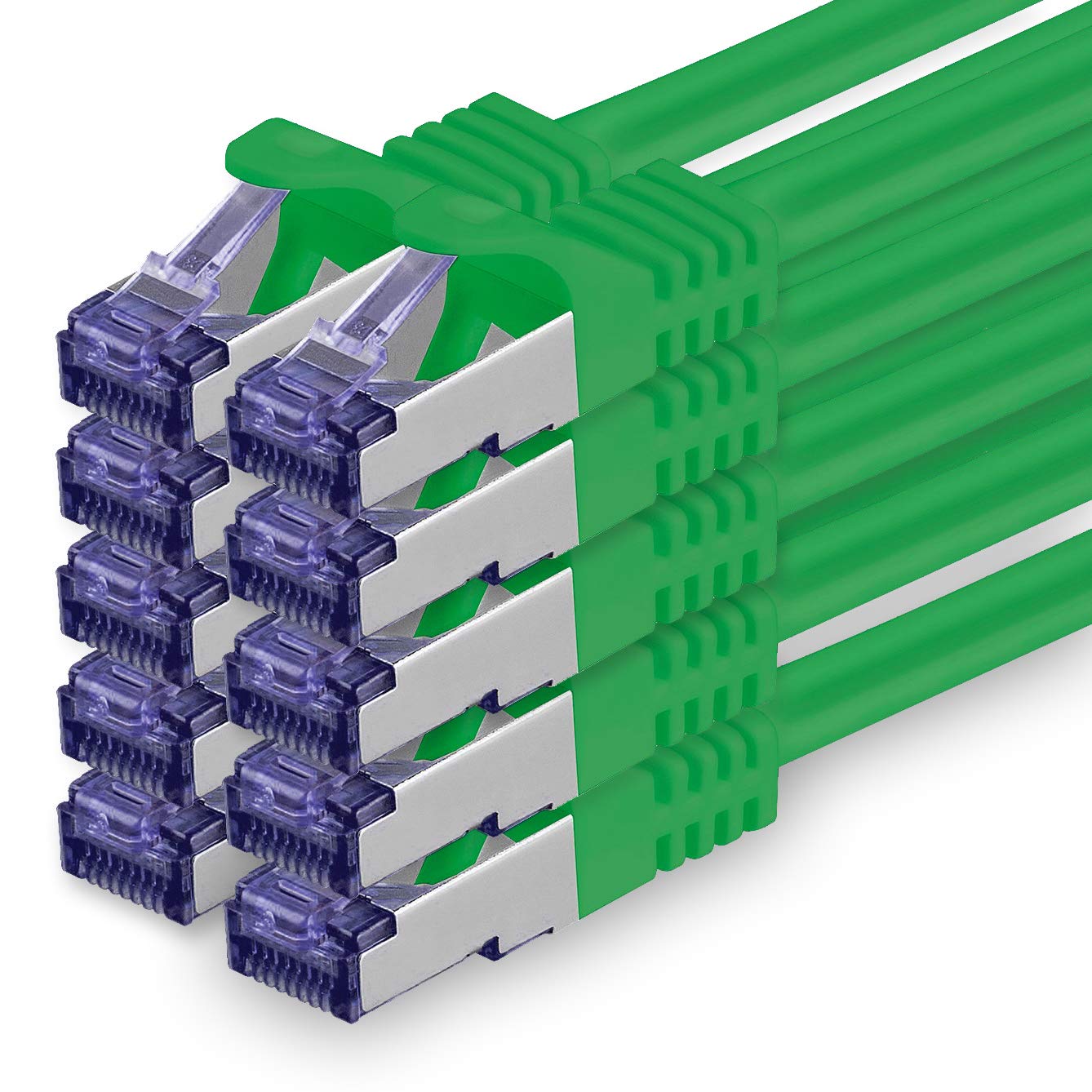 1aTTack.de Cat.7 network cable 2m - green - 10 pieces - Cat7 patch cable (SFTP/PIMF/LSZH) raw cable 10 Gb/s with Rj 45 connector Cat.6a - 10 x 2 meters green