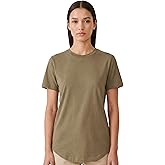 MON CHOU Women’s 100% Organic Peruvian Pima Cotton Crew Neck T-Shirt Relaxed Fit Short Sleeve Curved Hem Everyday Loungewear