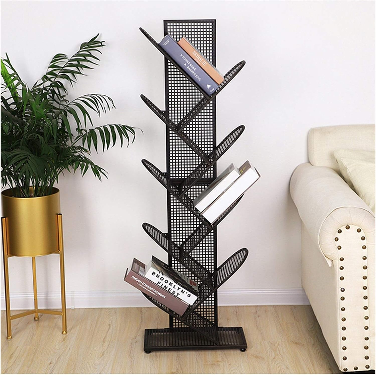 Office storage shelf 9Tier Tree Bookshelf Compact Storage Rack Metal Grid Standing Bookcase