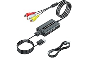 Bcrokory Female RCA to HDMI Converter with HDMI Cable for N64/Wii/PS2/Xbox with Male RCA(RCA Cable Integrated), CVBS AV Composite to HDMI Converter Supports Full HD 720P/1080P Output Switch