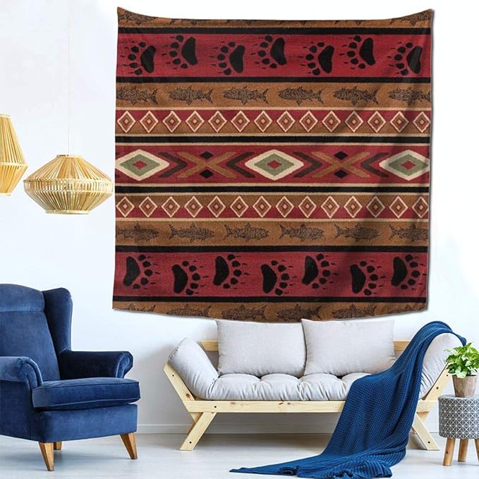 Tapestry Western Fishing Paw Vintage Rustic Wall Hanging