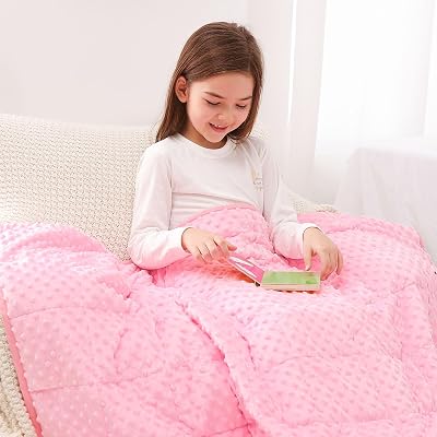 Kivik Weighted Blanket 7 lbs, Small Minky Dotted Blankets, Soft Heavy Blanket Throw, Machine Washable, 41 x 60 Inches Pink