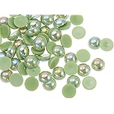 HARFINGTON 180pcs ABS Half Pearl Beads, 10mm Resin Flat Back Pearls Shiny Imitation Pearl Bead for DIY Crafts Making Shoes Wedding Christmas Photo Frames, Colorful Grass Green