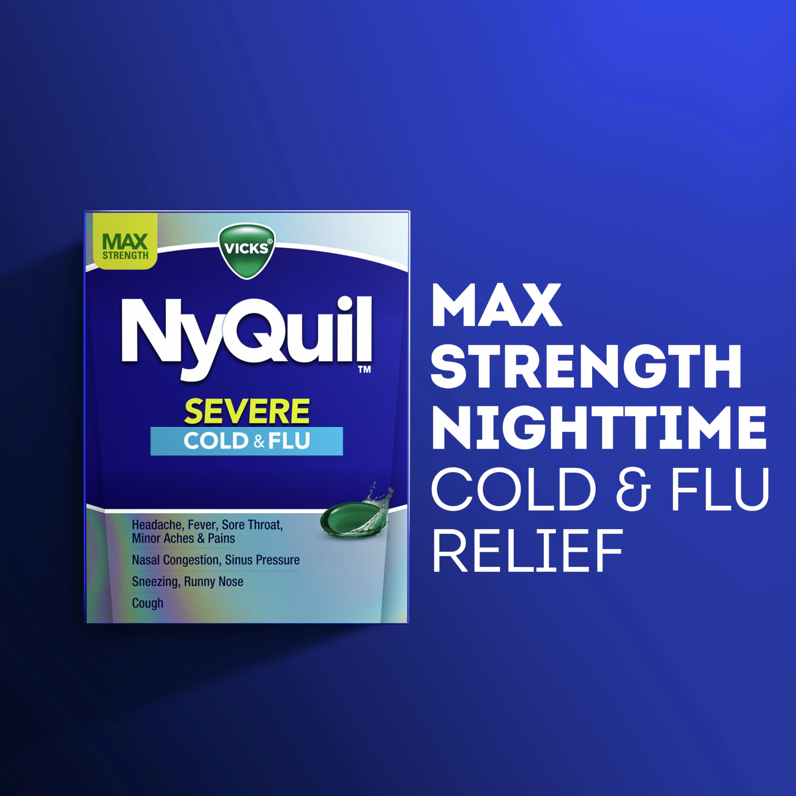 Vicks NyQuil Severe Cold, Flu, & Congestion Medicine, 24 Liquicaps, Maximum Strength, 24Count