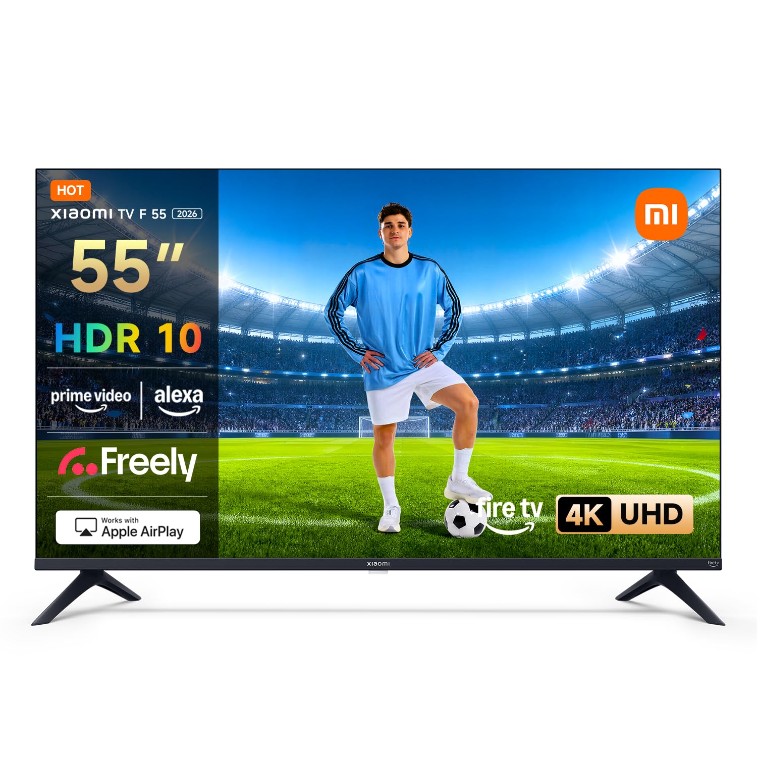 XIAOMI TV F 55, 55 Inch (140 cm), 4K UHD, Smart TV, Fire TV, HDR10, MEMC, 60Hz with 120Hz Game Boost Mode, Alexa Voice Control, 2GB+32GB, Works with Apple AirPlay