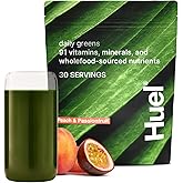 Huel Daily Greens Peach Passionfruit | Superfood Greens Powder | 91 Vitamins, Minerals, and Wholefood-Sourced Ingredients | Adaptogens, Antioxidants, Gut-Friendly Probiotics | 30 Servings
