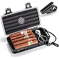 Marvero Portable Cigar Humidor Case - Travel Cigar Box with Built-in Humidifier Disc, Stickers & Cigar Cutter | Airtight | Portable | Water/Crushproof (Holds up to 5 Cigars)