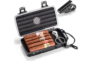 Marvero Portable Cigar Humidor Case - Travel Cigar Box with Built-in Humidifier Disc, Stickers & Cigar Cutter | Airtight | Portable | Water/Crushproof (Holds up to 5 Cigars)