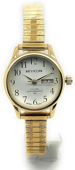 Amazon Miykon レディース防水腕時計 曜日日付 ツートンカラー ストレッチゴムバンド ファッションウォッチ ゴールド レディース腕時計 腕時計 通販