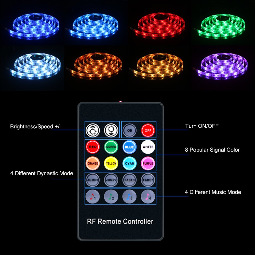 USB LED Strip Lights, Led Light Strip Sync to Music Led Lights with RF Remote Waterproof LED Strip Rope Lights USB Powered RGB LED Lights Flexible Color Changing Lights-7.5Ft/2.5M